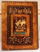 skórzana okładka obwoluta koga żaglowiec Santa Maria galeon marynistyczna