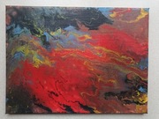 Obraz "Lawa" 30x24cm, abstrakcja, akryle, pouring, na prezent, unikalny