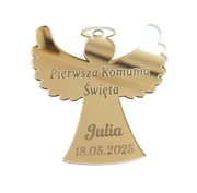 Magnes aniołek, 8 cm, złote lustro, podziękowanie dla gości, Komunia
