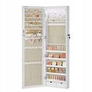 Szafka na Biżuterię Wisząca z Lustrem i Oświetleniem LED Organizer Biała