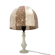 Włoska lampa stołowa vintage alabaster / onyks ręcznie szyty klosz lata 60.