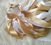 Ring oczepinowy 24 wstazki bialo zloty zabawa oczepiny wesele