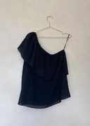 Czarna bluzka z falbanami na jedno ramię na lato H&M czarna bluzka 40 L 