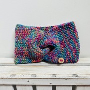 Neonowa szeroka opaska turban na głowę uszy zamiast czapki ręcznie robiona