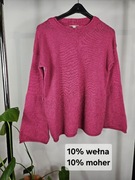 Różowy miękki sweterek damski z długim rękawem ciepły sweter fuksja okrągły