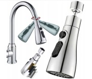 Głowica natryskowa, przedłużacz kranu Srebrna 3 Funkcje