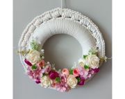Wianek 35 cm Na drzwi Koronka Kwiaty róże tulipany peonie Rękodzieło