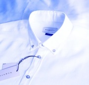 Koszula lniana Bugatti regular M 39/40 biała z krótkim rękawem button down