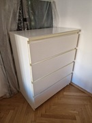 Biała komoda IKEA MALM w super stanie, 4 szuflady, szklany blat, mat