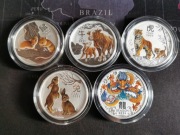 Komplet monet 2 oz Lunar 3 III od PM roczniki 2020 -2024  5 monet -kolor
