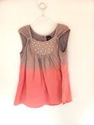 Ombre brazowa czerwona koralowa bluzka z koralami krotkim rekawem 40LM