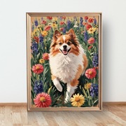 Plakat Szpic Miniaturowy wśród kwiatów A3 (30x40)