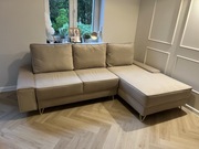 Narożnik prawostronny z funkcją spania beżowy ze SPRĘŻYNAMI BONELL - NOWY