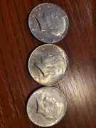 zestaw TRZECH srebrnych ORYGINALNYCH  monet 1/2 Dolara KENNEDY 1964   
