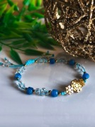 Bransoletka Śnieżynka - agat niebieski, kryształ górski 