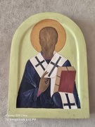 Ikona prawosławna na desce Św. Mikołaj do dokończenia pisania. 
