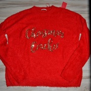 56^ TU Świąteczny sweter  włochaty cekiny  44/46