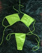 Żółty zielony kostium kąpielowy bikini stringi nowy SML 