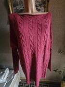 Sweter sweterek damski warkocz bordowy/burgund over size