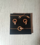 Zestaw Biżuterii Stal Szlachetna Motyw Grecki Zegar Ringi z Cyrkoniami