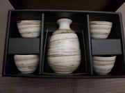 Zestaw do sake ceramiczny japoński dla 4 osób EDO JAPAN beżowy 