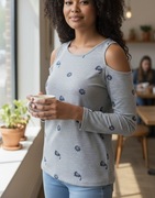 Bluzka damska z wycięciami - granatowy wzór L/XL