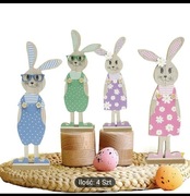 Zestaw 4 sztuk drewnianych ozdób w kształcie królików 