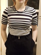 Elegancka bluzka w biało-czarne paski pod żakiet roz. 40 krótki rękaw