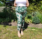 Spodnie H&M 44 XXL wiskoza luźne zielone liście wzór haremki plus size
