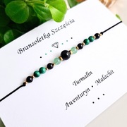 Bransoletka CZARNY TURMALIN AWENTURYN MALACHIT talizman OCHRONA i DOBROBYT