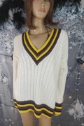 Sweter/vintage unisex damski kremowy z dekoltem w szpic, Mango L