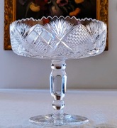 Kryształowa patera na nodze, owocarka, misa na stopie retro  prl Vintage 