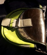 Torebka damska limonkowo brązowo zielona   skórzana handmade Słoń Torbalski