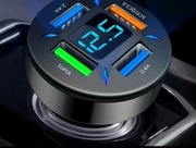 SZYBKA ŁADOWARKA SAMOCHODOWA 4xUSB 7A MOCNA 66W SZYBKI KABEL 3W1