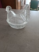 Bomboniera kura PRL szkło Ząbkowice vintage komplet