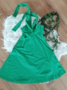 32/34 XXS letnia zielona morska sukienka plażowa rozkloszowana wiazana