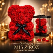 MIŚ Z RÓŻ IDELANY (idealny na prezent walentynkowy) XXL 40CM 