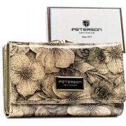 Peterson portfel damski skóra naturalna lakierowana Gold Flower 3D