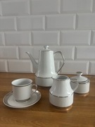 Chodzież serwis kawowy PRL 12 osób porcelana srebrzona modernistyczny