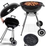 GRILL WĘGLOWY OGRODOWY ZAMYKANY Z POKRYWĄ OKRĄGŁY PRZENOŚNY BBQ NA KÓŁKACH