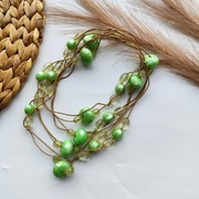 Zielone długie korale naszyjnik wiosenna zieleń wielosznurowy 