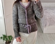 Nu by staff woman sweter kardigan wełniany khaki liliowy 58% wełna L