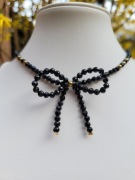 Piękny naszyjnik kokardka z czarnego turmalinu Hand made