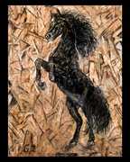 "Ogier" Duży obraz malowany węglem na płycie OSB 