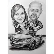 Karykatura, rocznica, slub, a3 2 osoba czarnobiala