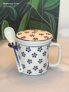 Kubek ceramiczny do parzenia ziół  z łyżeczką ceramika Bolesławiec