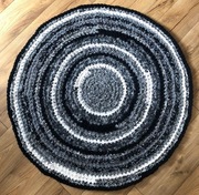 Dywanik okrągły biały-szar - czarny śr.114 cm handmade 55zł