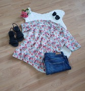 Biały t-shirt damski First B XXL krótki rękawek ze wzorem duży rozmiar lato