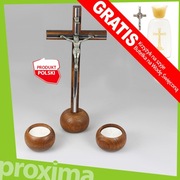 DREWNIANY CIEMNY KOMPLET KOLĘDOWY Krzyż Świeczniki - Zestaw na KOLĘDĘ