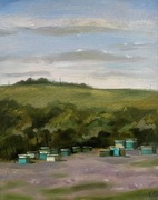 Obraz pejzaż plenerowy wiejski na płycie malarskiej prezent 30*24 cm